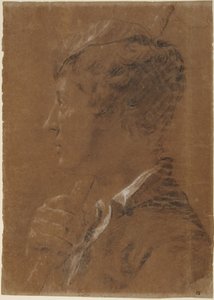 Profile Head of a Youth Holding a Staff