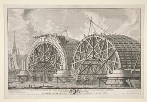 A View of Part of the Intended Bridge at Blackfriars, London, in August 1764 by Robert Mylne, Architect, Engraved by Piranesi at Rome by Giovanni Battista Piranesi