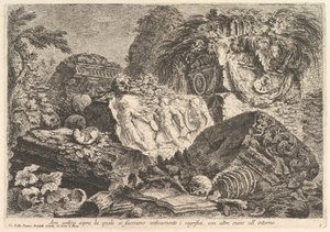 Ancient Altar on Which Sacrifices Were Performed in Antiquity, Surrounded by Other Ruins by Giovanni Battista Piranesi