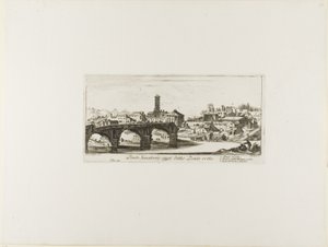 Senatorial Bridge, Today called the Ponte Rotto (Broken Bridge). Temple of Vesta. Temple of Fortuna Virilis. Part of the ancient Palatine, plate 14 from Some Views of Triumphal Arches and other Monuments