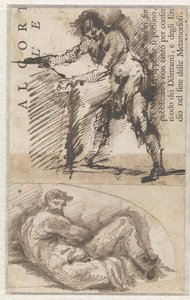 Study of a Standing Male Figure Measuring a Basement (a). Study of Michelangelo