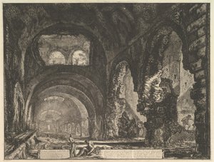 The so-called Villa of Maecenas at Tivoli. Interior with two figures, ca. 1764 by Giovanni Battista Piranesi