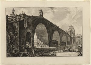 View of the Ponte Molle [or Milvian Bridge] over the Tiber two miles outside Rome, from Views of Rome by Giovanni Battista Piranesi