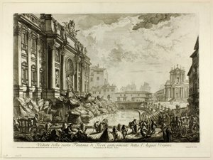 View of the large Trevi Fountain formerly called the Acqua Vergine, from Views of Rome