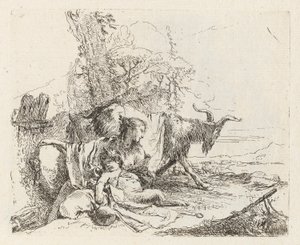 A Nymph with a Small Satyr and Two Goats, from Various Capriccios by Giovanni Battista Tiepolo