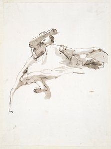 Reclining Female Figure, Left Hand Resting on Globe, Right Arm Raised in Front of Face, Seen from Below