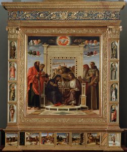Altarpiece Bellini: central part “Coronation of the Virgin between Saint Peter and Saint Paul (left) and Saint Jerome and Saint Francis of Assisi (right)” Oil painting by Giovanni Bellini by Giovanni Bellini