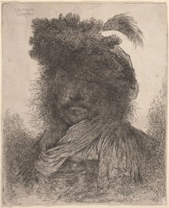 Bearded Man with Shadowed Face, Wearing a Scarf and a Plumed Hat by Giovanni Benedetto Castiglione