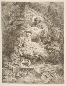 God the Father Observing the Virgin and Child, Angels to the Right by Giovanni Benedetto Castiglione