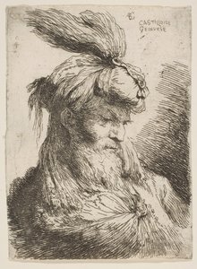 Head of a Bearded Man with a Turban Facing Right, from the Series of Small Heads... by Giovanni Benedetto Castiglione