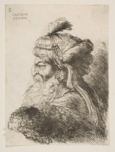 Head of an Old Man with a Turban Facing Left, ca. 1645-1650 (from the Series of Small Heads) by Giovanni Benedetto Castiglione