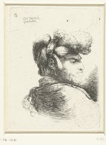 Head of a Man with a Fur-Trimmed Hat, Small Study of Heads with Oriental Headgear (series title) by Giovanni Benedetto Castiglione