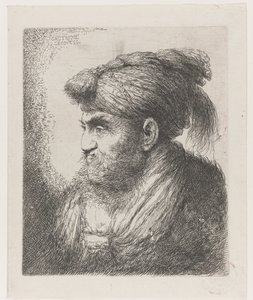 Head of a Man with a Turban with Tassel (series title: Large Study of Heads with Oriental Headgear) by Giovanni Benedetto Castiglione