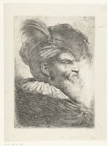 Head of a Man with Turban and Fur Hat by Giovanni Benedetto Castiglione