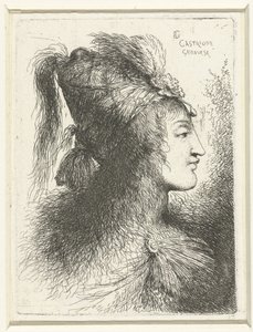 Head of a Young Man with a High Hat, Head of a Young Woman, Small Study of Heads with Oriental Headgear (series title) by Giovanni Benedetto Castiglione