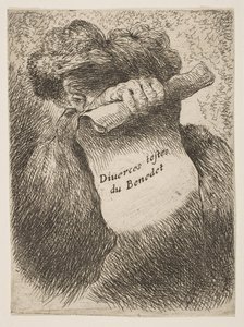 Man holding a scroll in front of his face, from the series of Small Heads in Ori..., ca. 1645-1650 by Giovanni Benedetto Castiglione