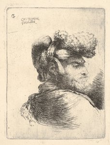 Man in profile facing right, wearing a fur hat, from series of Small Heads in Oriental Costume by Giovanni Benedetto Castiglione