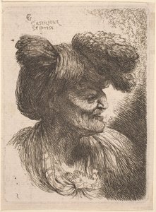 Old Man Wearing a Turban Ornamented with Fur, Facing Right by Giovanni Benedetto Castiglione