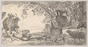 Pan Reclining with Two Standing Satyrs by Giovanni Benedetto Castiglione