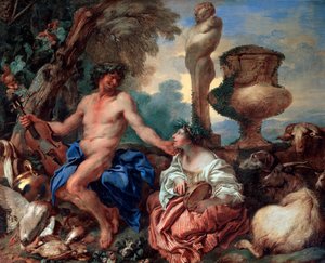 Pastoral scene. Faun and Shepherdess