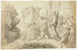 Raising of Lazarus (recto); Travelers with Cart Outside Inn (verso)
