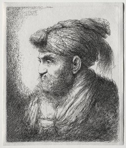 The Large Heads of Men in Oriental Headdress: A Man Nearly in Profile and Turned to Left by Giovanni Benedetto Castiglione