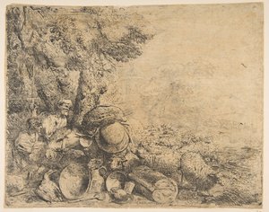 Two Shepherds, a Donkey, and Other Animals in a Landscape, ca. 1638-1640 by Giovanni Benedetto Castiglione