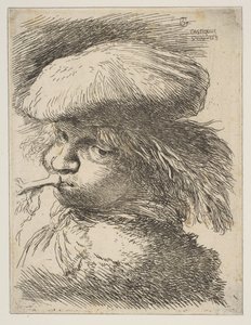 Young Man with a Trumpet Facing Left, from the series of Small Heads in Oriental by Giovanni Benedetto Castiglione