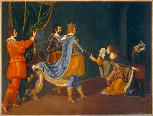 Isabelle of Aragon imploring Charles VIII in favor of her father, Alfonso, King of Naples, and her husband, Giovanni Galeazzo Sforza, Duke of Milan