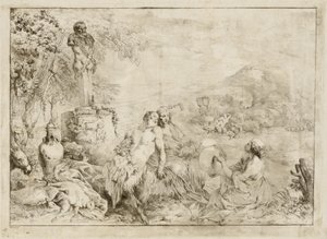 Landscape with a Satyr Family and Classical Sculpture by Giovanni David after Giovanni Benedetto Castiglione