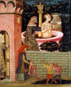 Stories of Susanne, circa 1450, front panel of painted chest (detail)