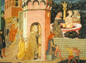 Stories of Susanne, circa 1450, right side of painted chest by Giovanni di Ser Giovanni, known as Lo Scheggia, Detail