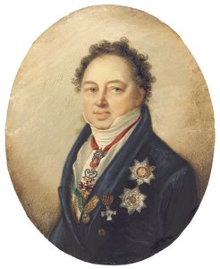 Count Dmitry Pavlovich Tatishchev, Facing Left in Blue Coat, White Waistcoat and Stock