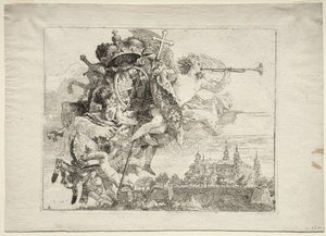 Flight into Egypt: Dedication with Winged Figure of Fame Bearing the Arms of the Prince-Bishop of Wurzburg by Giovanni Domenico Tiepolo