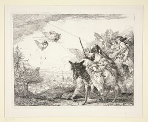 Joseph Contemplates the Infant Jesus, from the series Picturesque Ideas on the Flight into Egypt by Giovanni Domenico Tiepolo