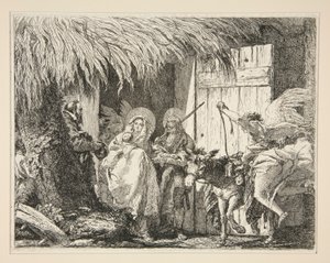 Joseph and Mary in front of a House, from the series Picturesque Ideas on the Flight into Egypt by Giovanni Domenico Tiepolo