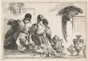 Kneeling Pages, a Mask, and a Parrot by Giovanni Domenico Tiepolo