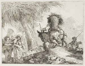Mary, Helped by an Angel, and Joseph Carrying the Basket, Passing a Flock, plate 24 from The Flight into Egypt by Giovanni Domenico Tiepolo