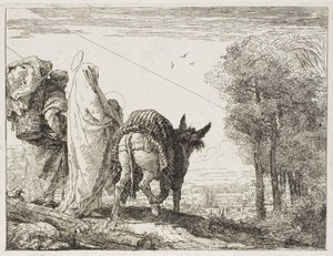 Mary Holding the Child in Her Arms and Joseph with the Basket, Plate Ten from The Flight into Egypt by Giovanni Domenico Tiepolo