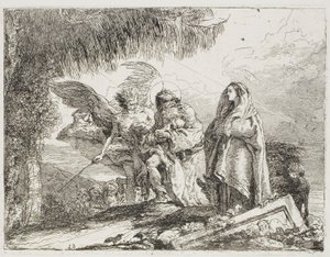 Mary and Joseph, Holding the Child, are Escorted by an Angel, plate twelve from The Flight into Egypt