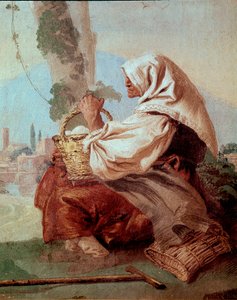Old Peasant Woman with a Basket of Eggs by Giovanni Domenico Tiepolo