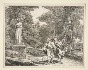 The Holy Family Passing Near a Statue, from the Series Picturesque Ideas on the Flight into Egypt by Giovanni Domenico Tiepolo