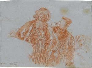 Two Oriental Merchants; verso: Left Hand Holding a Crucifix by Giovanni Domenico Tiepolo