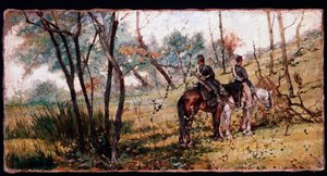 Two Soldiers Riding Under the Trees