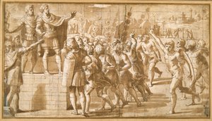 The Emperor Constantine, addressing his troops, startled by the vision of the Cross in the sky by Giovanni Francesco (c.1488 1528) Penni
