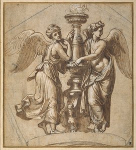 Victories embracing a candelabrum by Giovanni Francesco (c.1488 1528) Penni