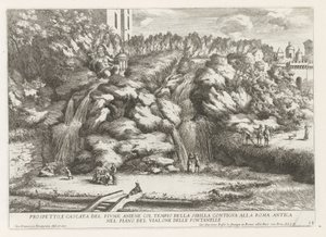 Landscape with Cascade and Temple of the Tiburtine Sibyl in Tivoli by Giovanni Francesco Venturini