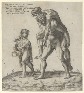 Aeneas Rescuing Anchises, a Young Boy Carrying a Lantern at Left by Giovanni Jacopo Caraglio