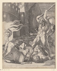 Hercules Fighting Cerberus by Giovanni Jacopo Caraglio