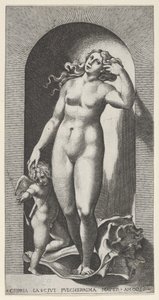 Plate 10: Venus in a niche, standing on a conch shell, with Cupid to her right by Giovanni Jacopo Caraglio